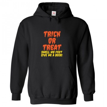 Trick or Treat Smell My Feet Give Me A Beer Classic Unisex Kids and Adults Rockstar Pullover Hoodie